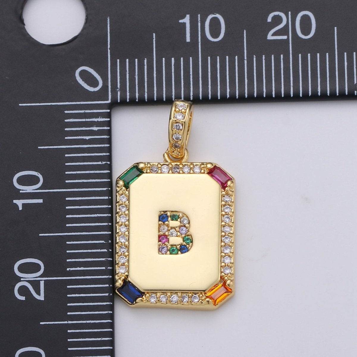 24K Gold Filled CZ Micro Pave Initial Letter Pendant, Initials Letter Tag Charm Rainbow Letter A-Z For Necklace Making, Jewelry Findings A-001 to A-013 - DLUXCA