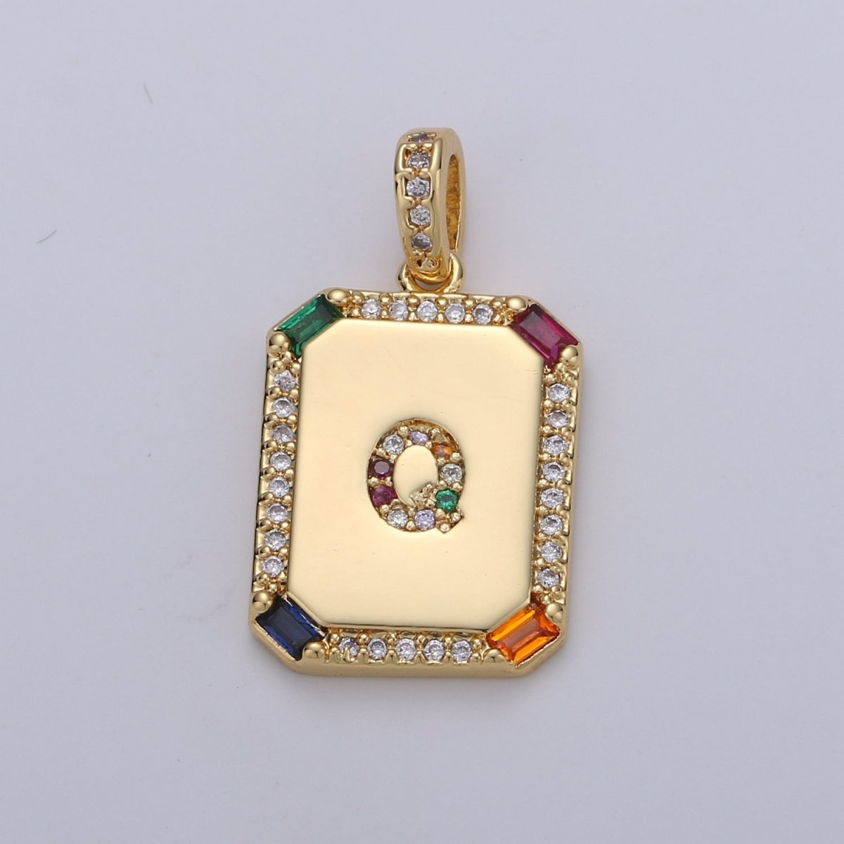 24K Gold Filled CZ Micro Pave Initial Letter Pendant, Initials Letter Tag Charm Rainbow Letter A-Z For Necklace Making, Jewelry Findings A-001 to A-013 - DLUXCA