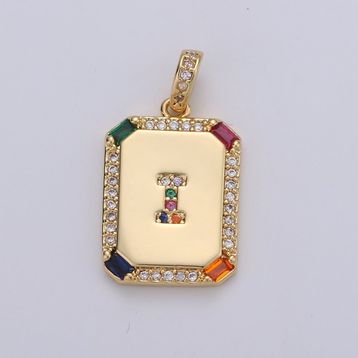 24K Gold Filled CZ Micro Pave Initial Letter Pendant, Initials Letter Tag Charm Rainbow Letter A-Z For Necklace Making, Jewelry Findings A-001 to A-013 - DLUXCA