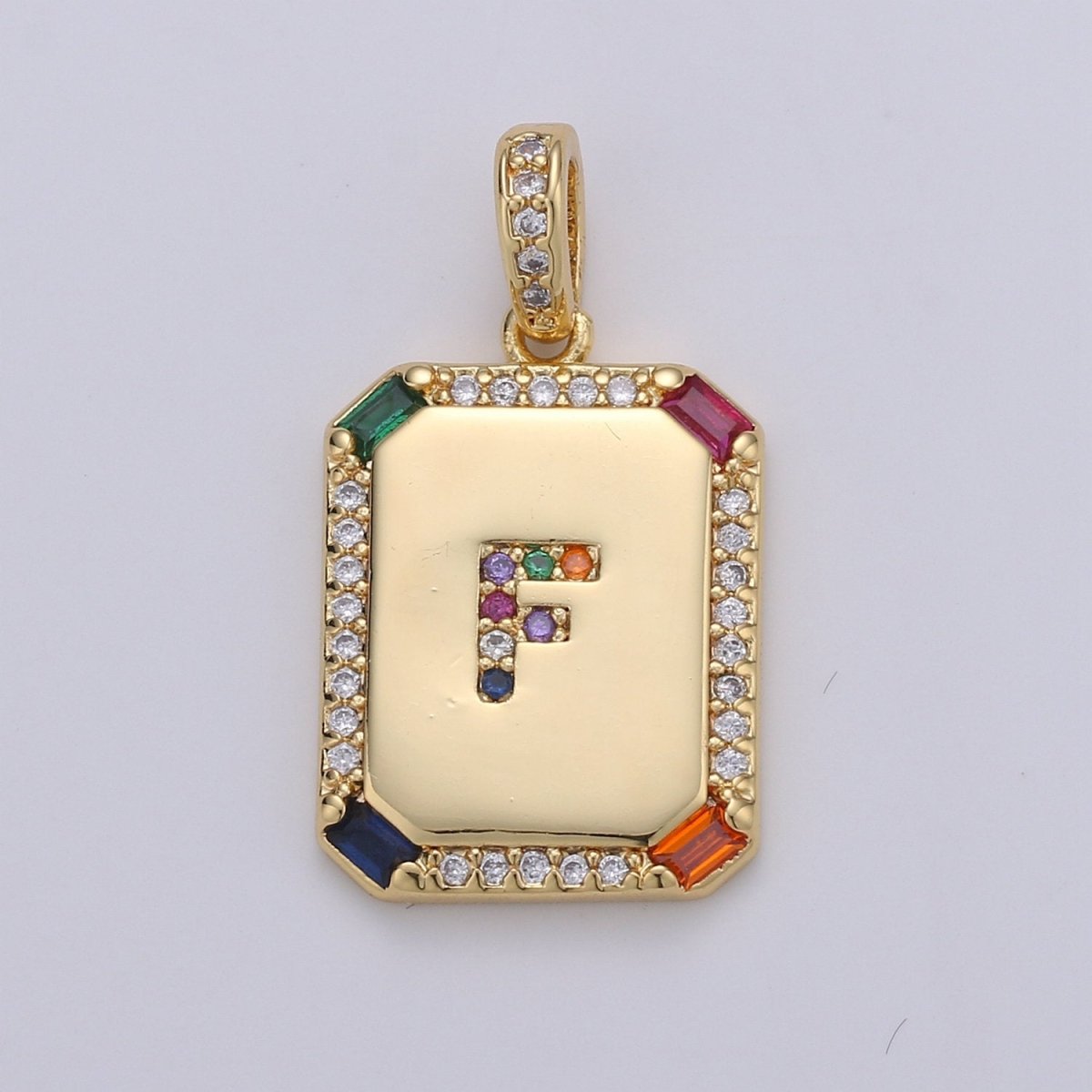 24K Gold Filled CZ Micro Pave Initial Letter Pendant, Initials Letter Tag Charm Rainbow Letter A-Z For Necklace Making, Jewelry Findings A-001 to A-013 - DLUXCA