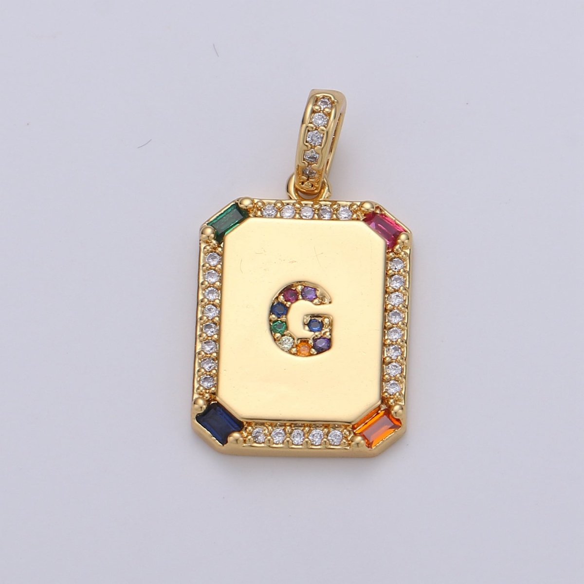 24K Gold Filled CZ Micro Pave Initial Letter Pendant, Initials Letter Tag Charm Rainbow Letter A-Z For Necklace Making, Jewelry Findings A-001 to A-013 - DLUXCA