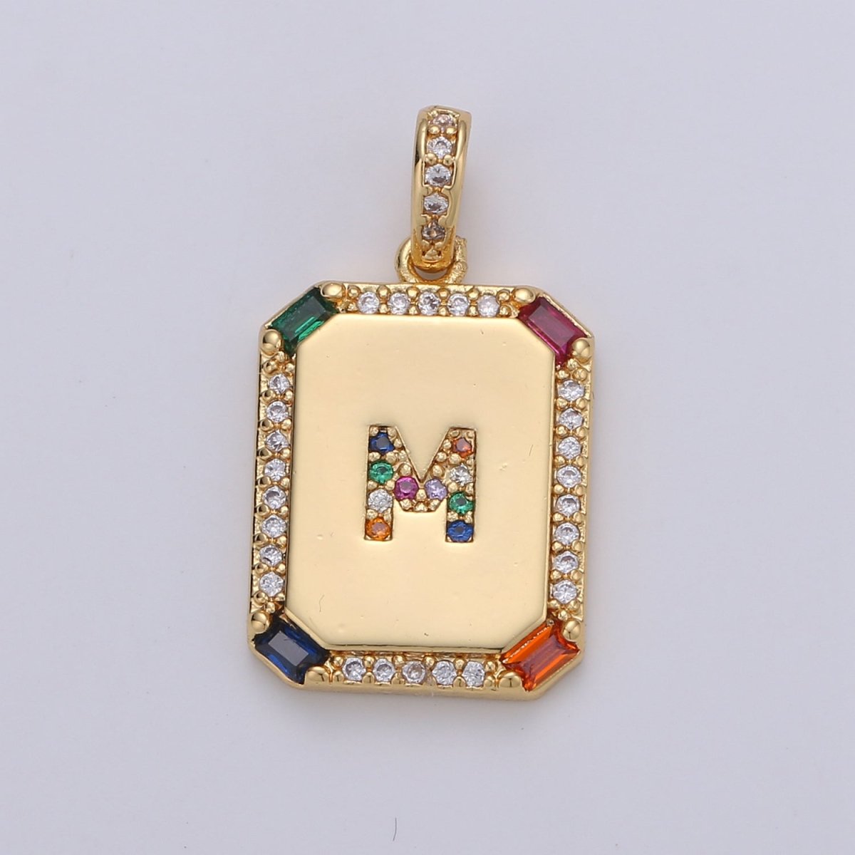 24K Gold Filled CZ Micro Pave Initial Letter Pendant, Initials Letter Tag Charm Rainbow Letter A-Z For Necklace Making, Jewelry Findings A-001 to A-013 - DLUXCA