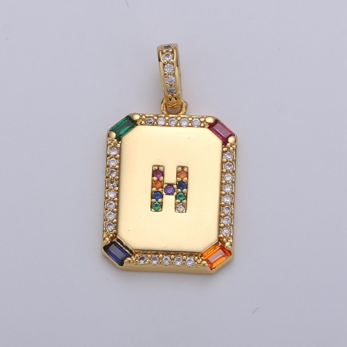 24K Gold Filled CZ Micro Pave Initial Letter Pendant, Initials Letter Tag Charm Rainbow Letter A-Z For Necklace Making, Jewelry Findings A-001 to A-013 - DLUXCA
