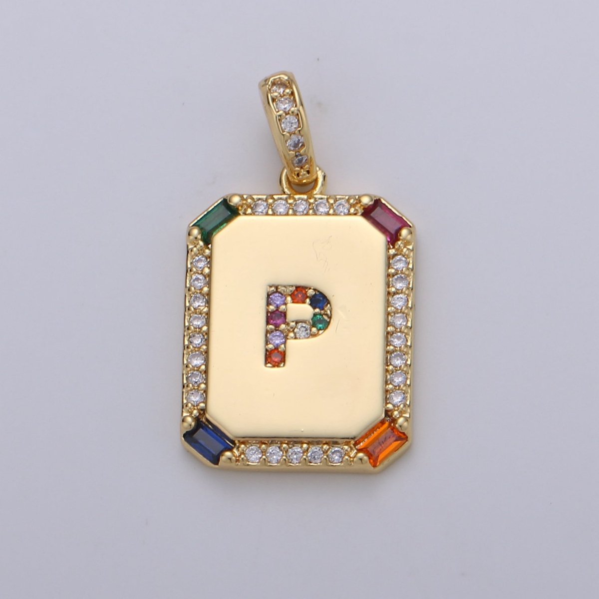 24K Gold Filled CZ Micro Pave Initial Letter Pendant, Initials Letter Tag Charm Rainbow Letter A-Z For Necklace Making, Jewelry Findings A-001 to A-013 - DLUXCA
