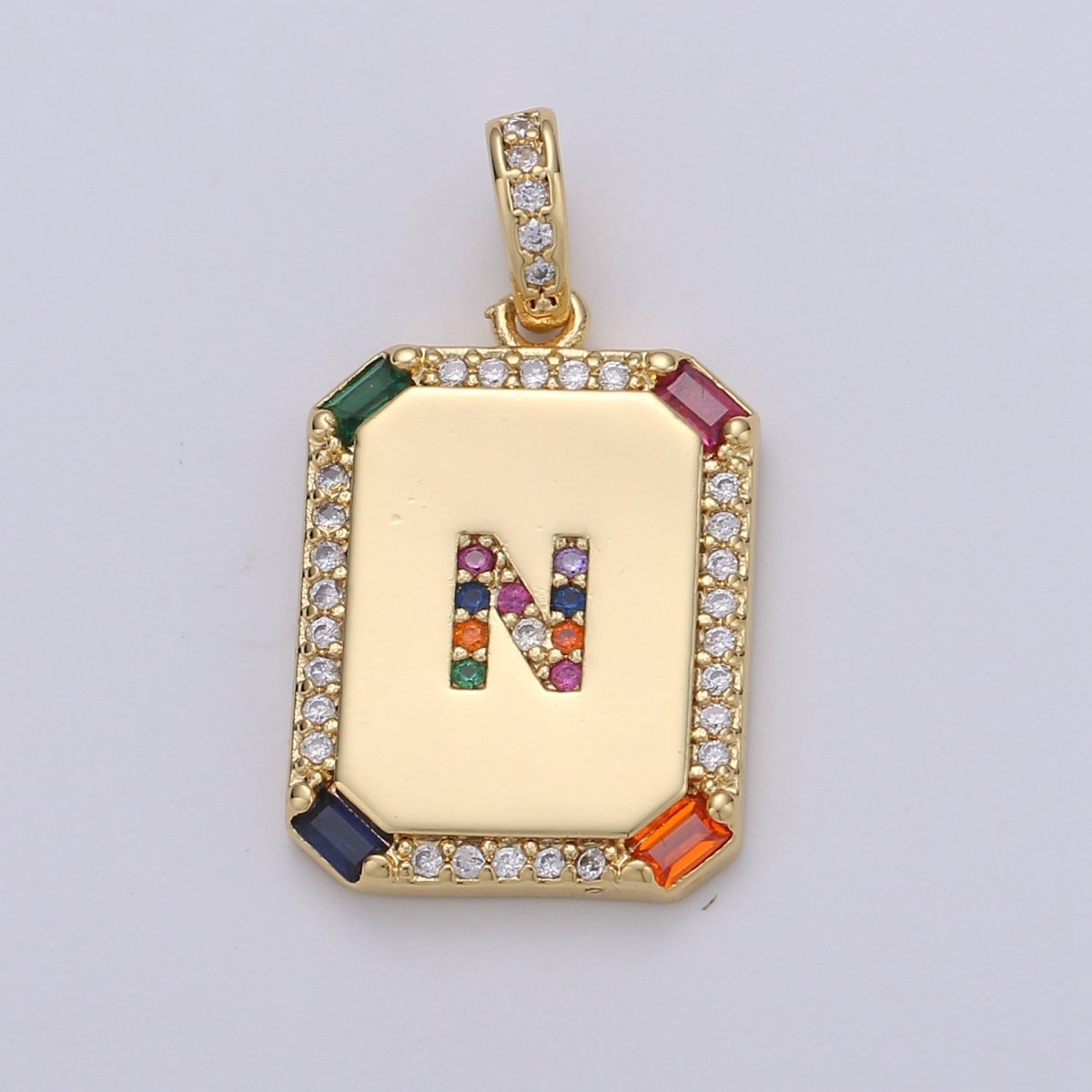 24K Gold Filled CZ Micro Pave Initial Letter Pendant, Initials Letter Tag Charm Rainbow Letter A-Z For Necklace Making, Jewelry Findings A-001 to A-013 - DLUXCA