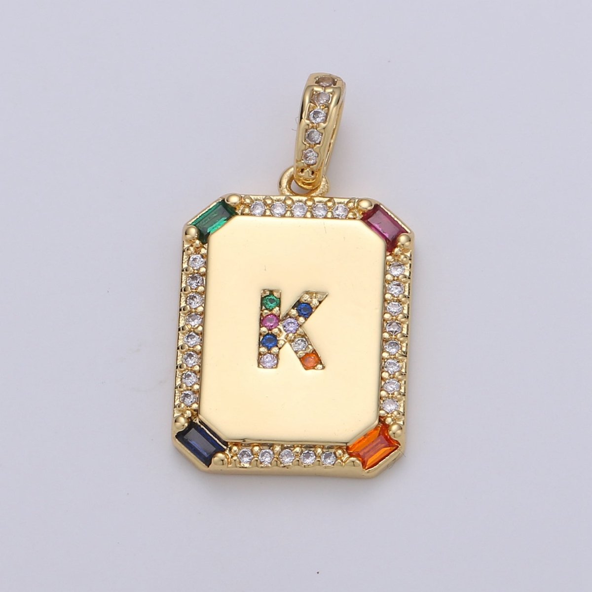 24K Gold Filled CZ Micro Pave Initial Letter Pendant, Initials Letter Tag Charm Rainbow Letter A-Z For Necklace Making, Jewelry Findings A-001 to A-013 - DLUXCA