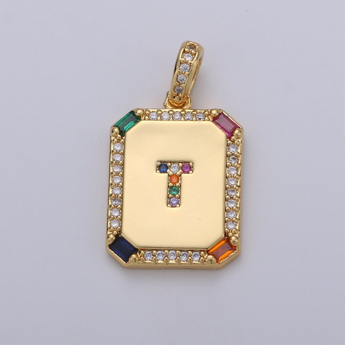 24K Gold Filled CZ Micro Pave Initial Letter Pendant, Initials Letter Tag Charm Rainbow Letter A-Z For Necklace Making, Jewelry Findings A-001 to A-013 - DLUXCA
