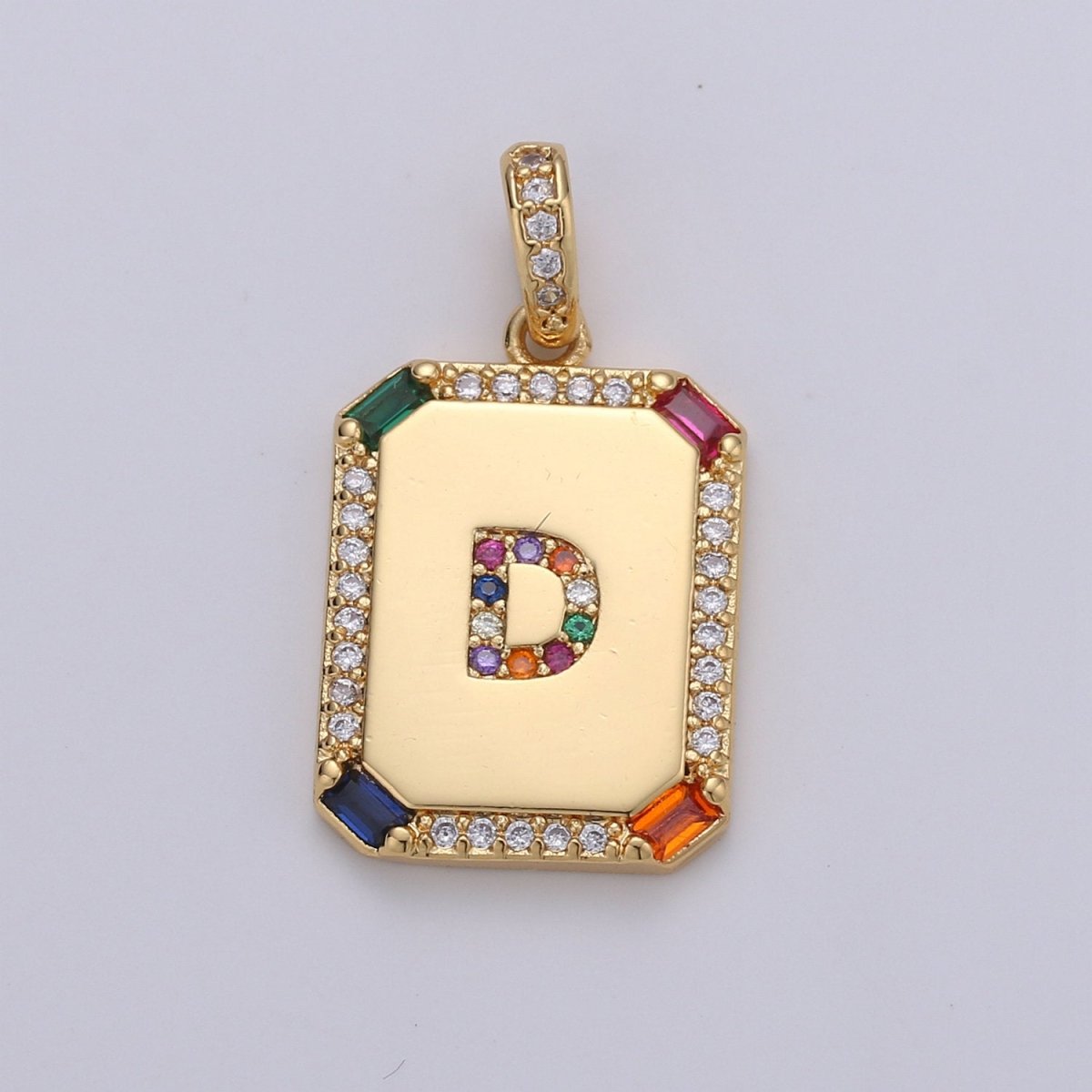 24K Gold Filled CZ Micro Pave Initial Letter Pendant, Initials Letter Tag Charm Rainbow Letter A-Z For Necklace Making, Jewelry Findings A-001 to A-013 - DLUXCA