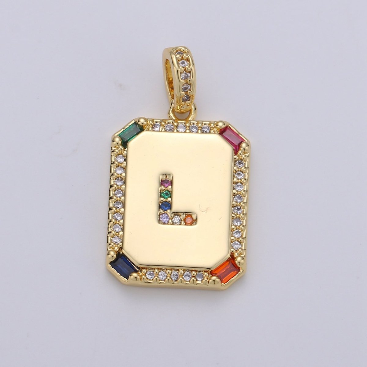 24K Gold Filled CZ Micro Pave Initial Letter Pendant, Initials Letter Tag Charm Rainbow Letter A-Z For Necklace Making, Jewelry Findings A-001 to A-013 - DLUXCA