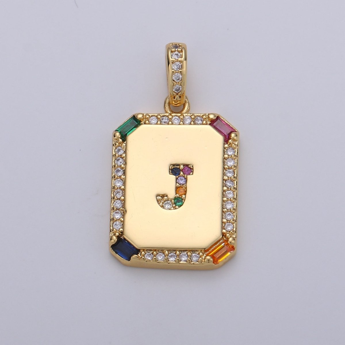 24K Gold Filled CZ Micro Pave Initial Letter Pendant, Initials Letter Tag Charm Rainbow Letter A-Z For Necklace Making, Jewelry Findings A-001 to A-013 - DLUXCA