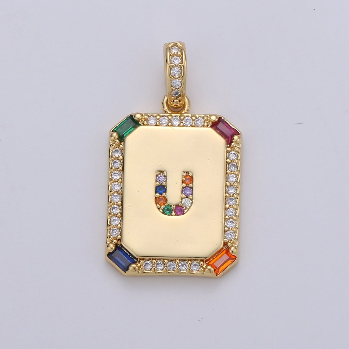 24K Gold Filled CZ Micro Pave Initial Letter Pendant, Initials Letter Tag Charm Rainbow Letter A-Z For Necklace Making, Jewelry Findings A-001 to A-013 - DLUXCA