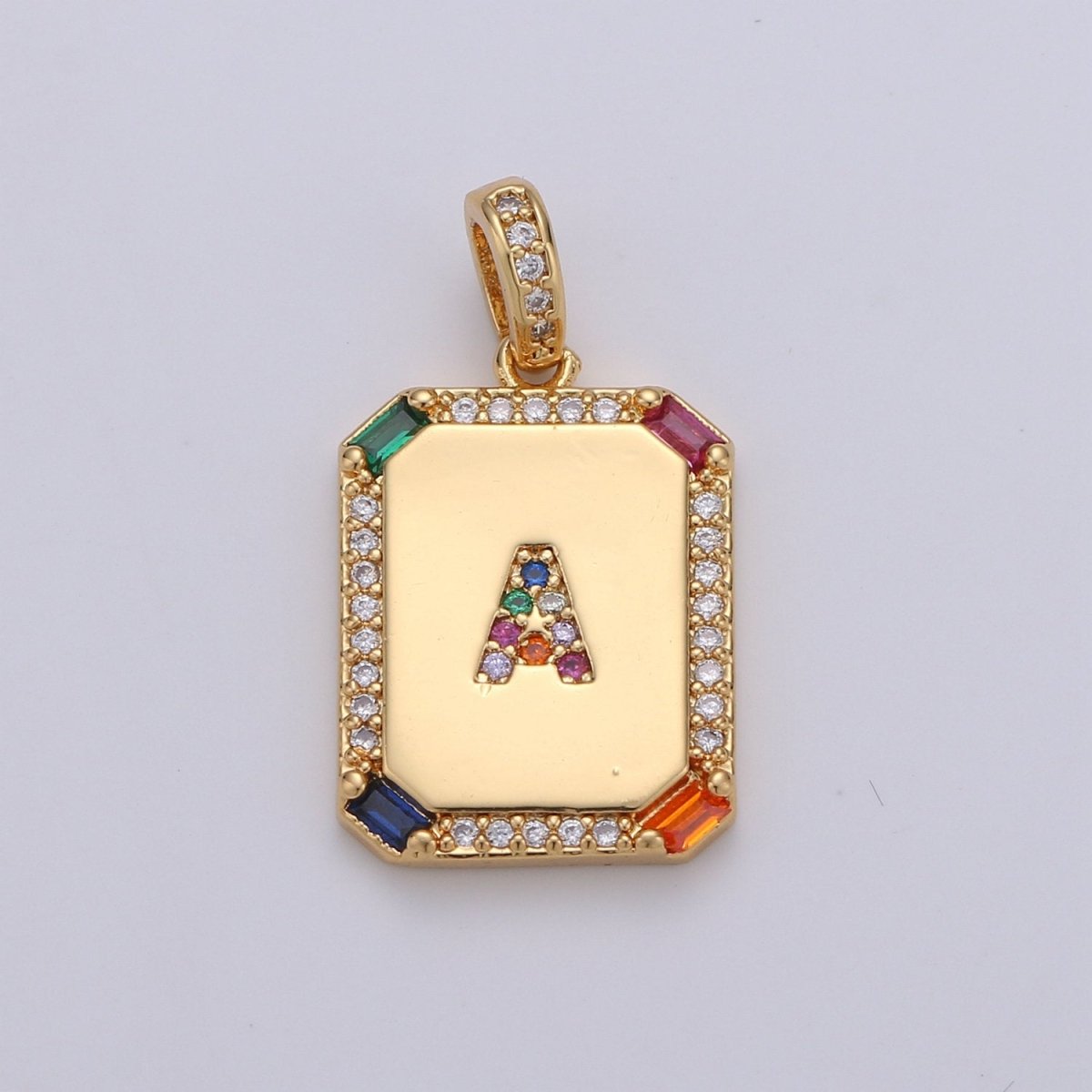 24K Gold Filled CZ Micro Pave Initial Letter Pendant, Initials Letter Tag Charm Rainbow Letter A-Z For Necklace Making, Jewelry Findings A-001 to A-013 - DLUXCA