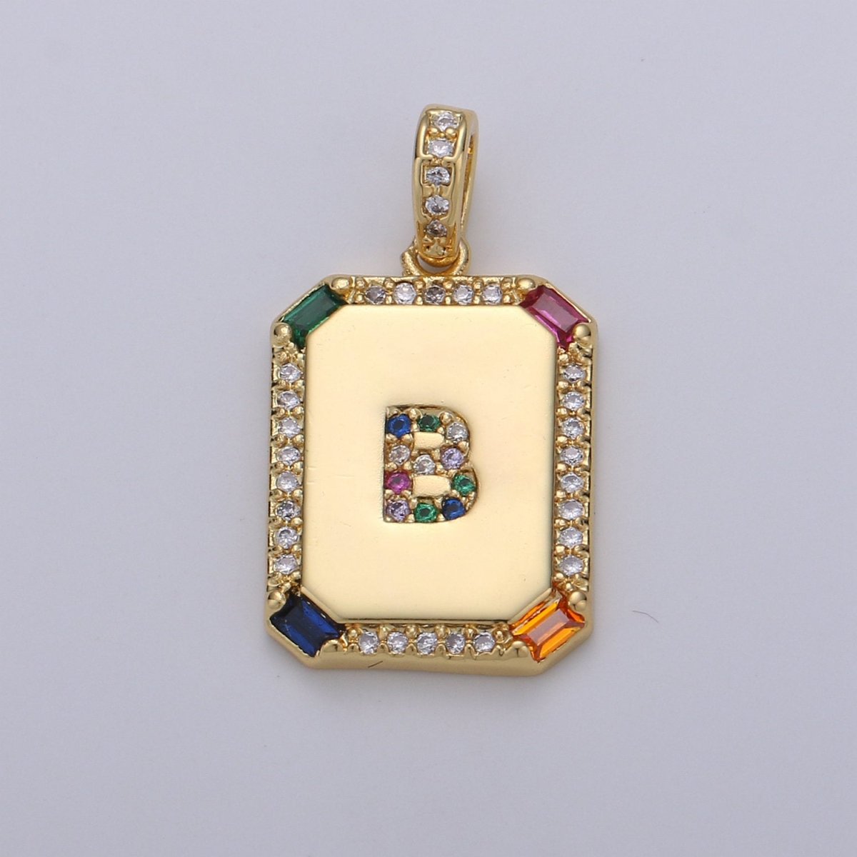 24K Gold Filled CZ Micro Pave Initial Letter Pendant, Initials Letter Tag Charm Rainbow Letter A-Z For Necklace Making, Jewelry Findings A-001 to A-013 - DLUXCA