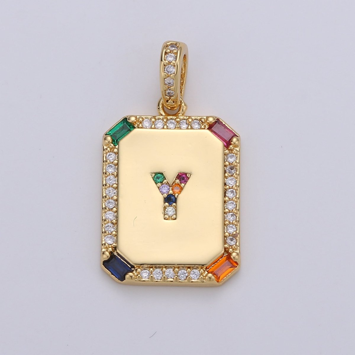 24K Gold Filled CZ Micro Pave Initial Letter Pendant, Initials Letter Tag Charm Rainbow Letter A-Z For Necklace Making, Jewelry Findings A-001 to A-013 - DLUXCA