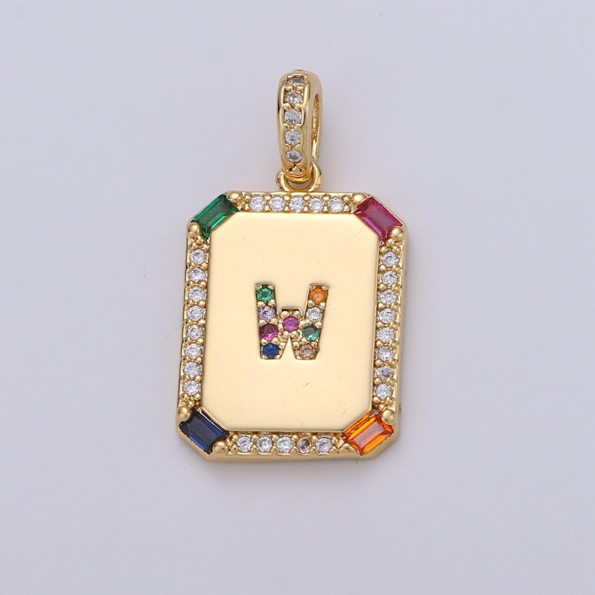 24K Gold Filled CZ Micro Pave Initial Letter Pendant, Initials Letter Tag Charm Rainbow Letter A-Z For Necklace Making, Jewelry Findings A-001 to A-013 - DLUXCA