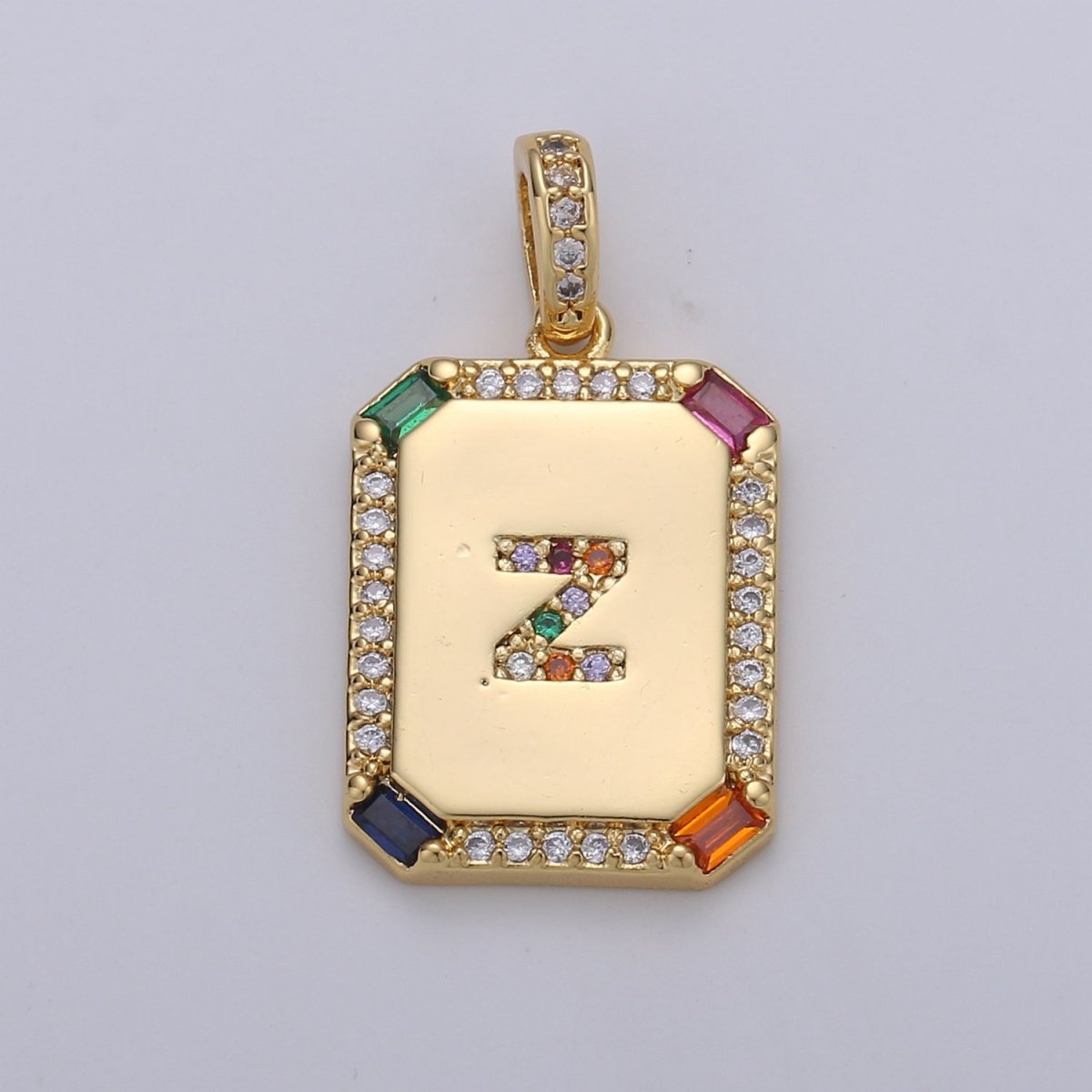 24K Gold Filled CZ Micro Pave Initial Letter Pendant, Initials Letter Tag Charm Rainbow Letter A-Z For Necklace Making, Jewelry Findings A-001 to A-013 - DLUXCA