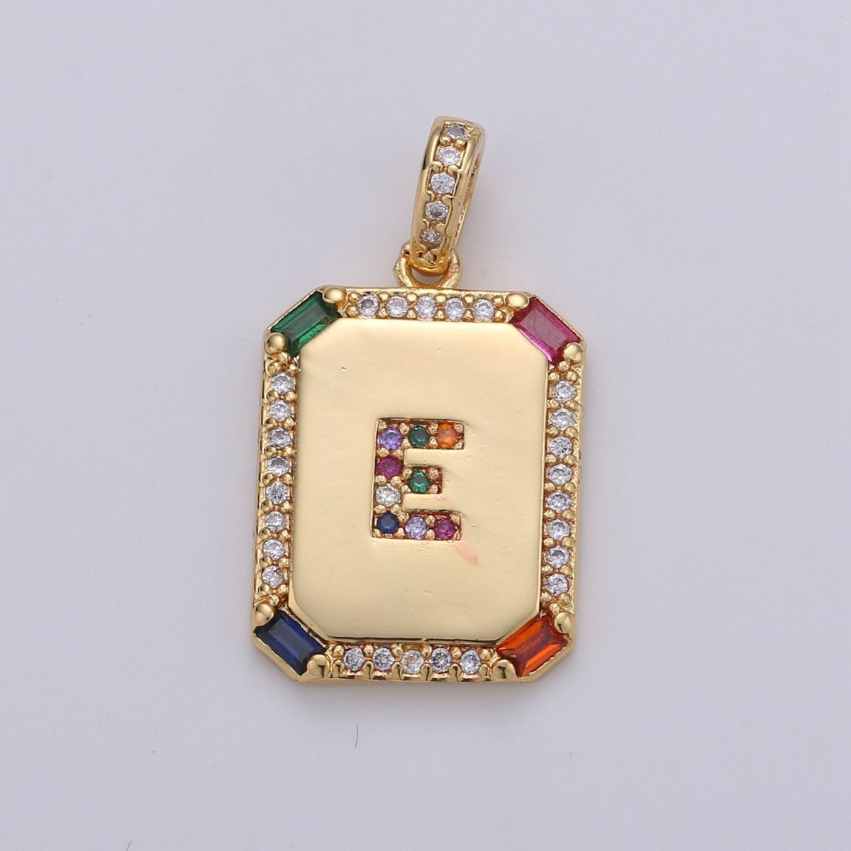 24K Gold Filled CZ Micro Pave Initial Letter Pendant, Initials Letter Tag Charm Rainbow Letter A-Z For Necklace Making, Jewelry Findings A-001 to A-013 - DLUXCA