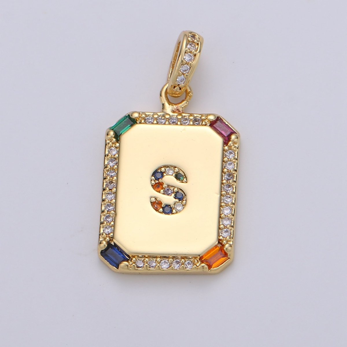 24K Gold Filled CZ Micro Pave Initial Letter Pendant, Initials Letter Tag Charm Rainbow Letter A-Z For Necklace Making, Jewelry Findings A-001 to A-013 - DLUXCA