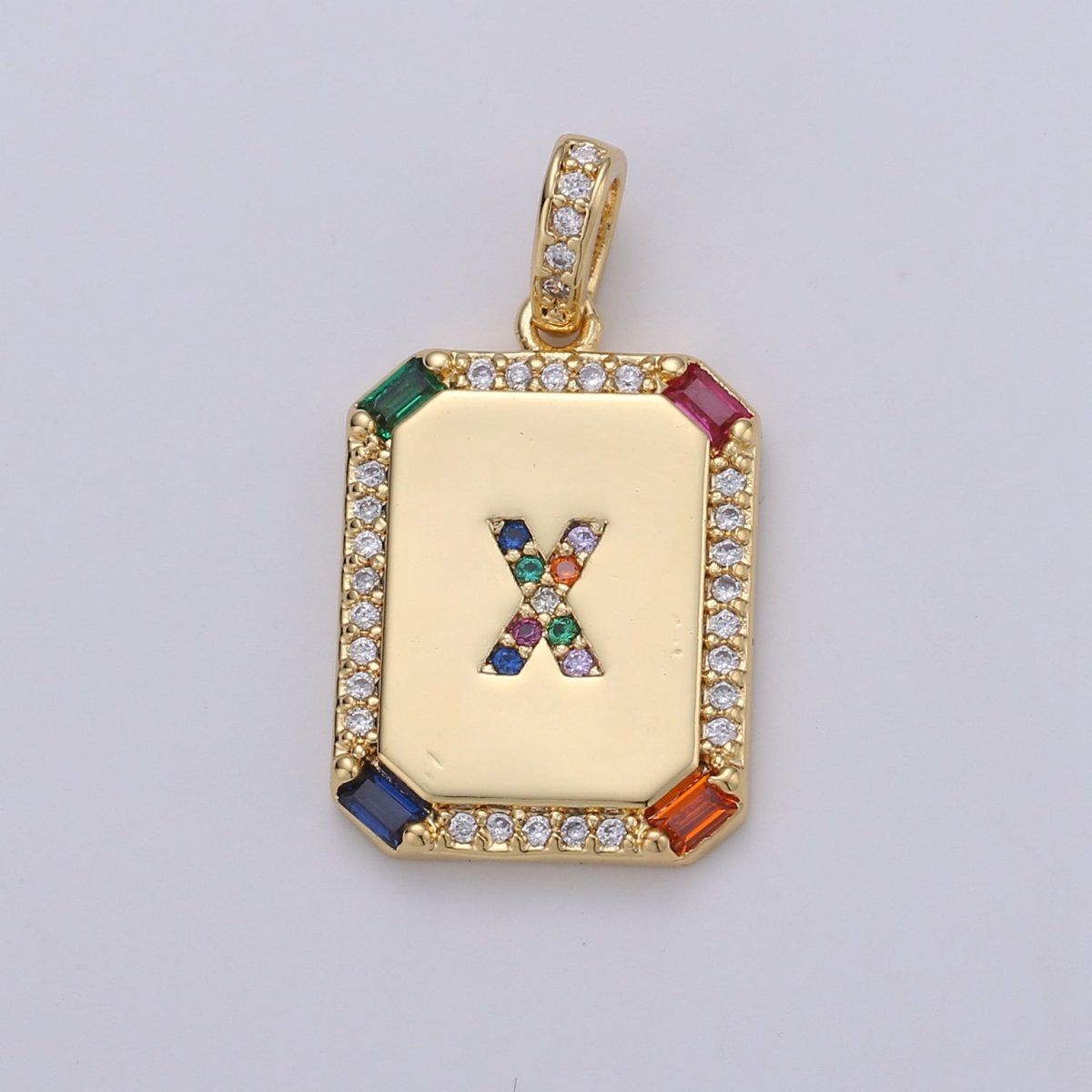 24K Gold Filled CZ Micro Pave Initial Letter Pendant, Initials Letter Tag Charm Rainbow Letter A-Z For Necklace Making, Jewelry Findings A-001 to A-013 - DLUXCA