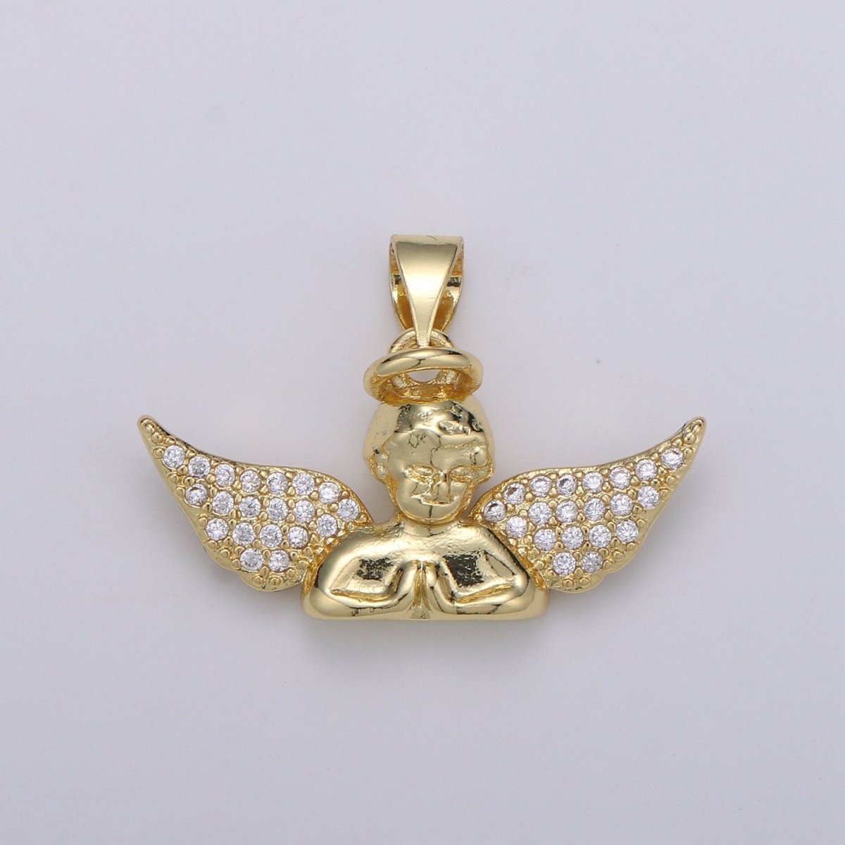 24k Gold Filled CZ Roman Angel Pendant Angel Cluster Cubic Wings Charm Ceraphim Pendant Jewelry Making Supply J-060 - DLUXCA