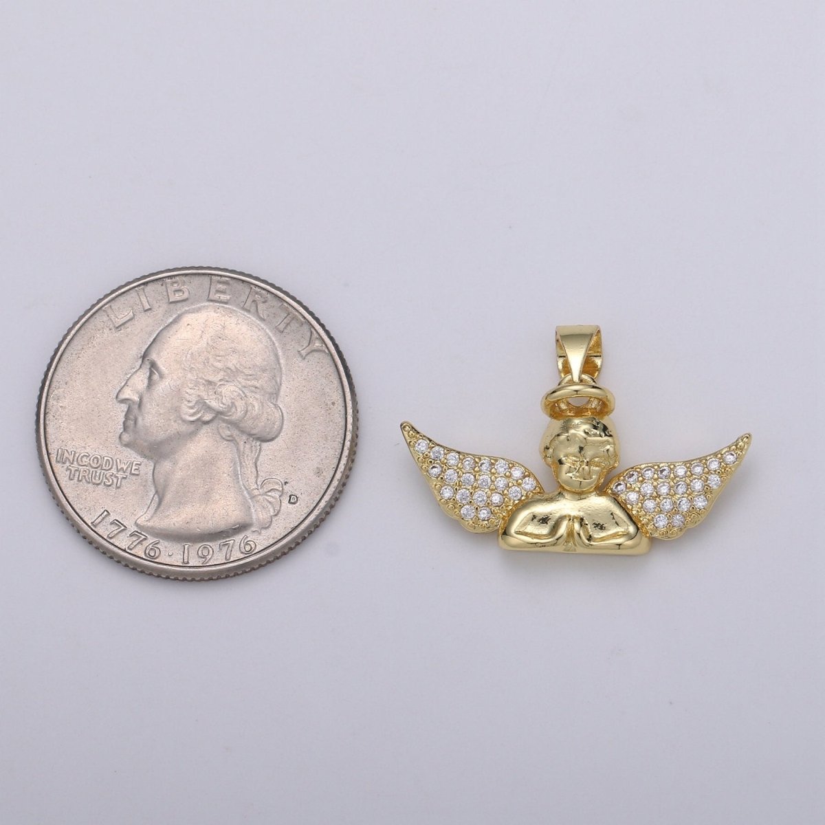 24k Gold Filled CZ Roman Angel Pendant Angel Cluster Cubic Wings Charm Ceraphim Pendant Jewelry Making Supply J-060 - DLUXCA