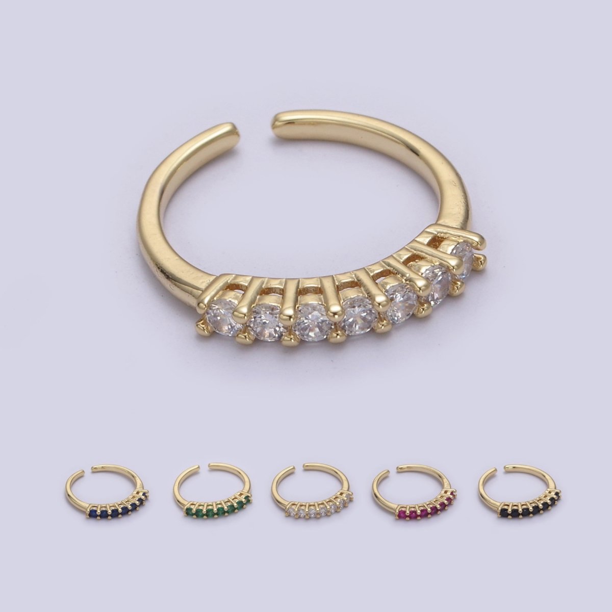 24k Gold Filled CZ Stone Ring - Dainty Ring - Fuschia Blue Green Clear Black Cubic Zirconia Ring - Minimalist Jewelry U-264 ~ U-268 - DLUXCA