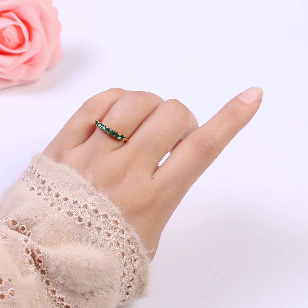 24k Gold Filled CZ Stone Ring - Dainty Ring - Fuschia Blue Green Clear Black Cubic Zirconia Ring - Minimalist Jewelry U-264 ~ U-268 - DLUXCA
