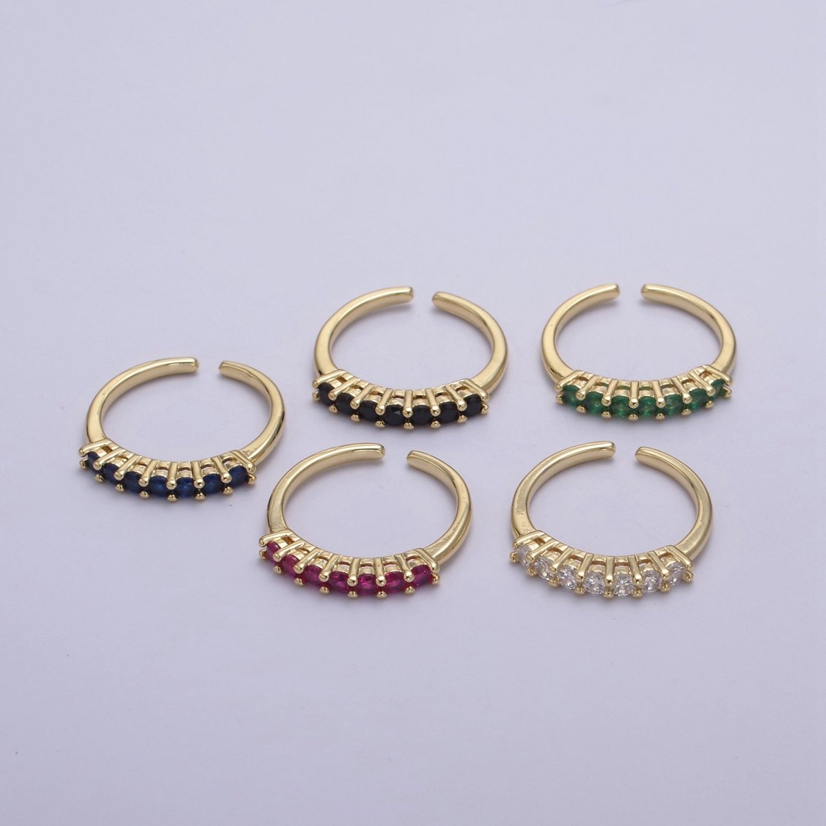 24k Gold Filled CZ Stone Ring - Dainty Ring - Fuschia Blue Green Clear Black Cubic Zirconia Ring - Minimalist Jewelry U-264 ~ U-268 - DLUXCA