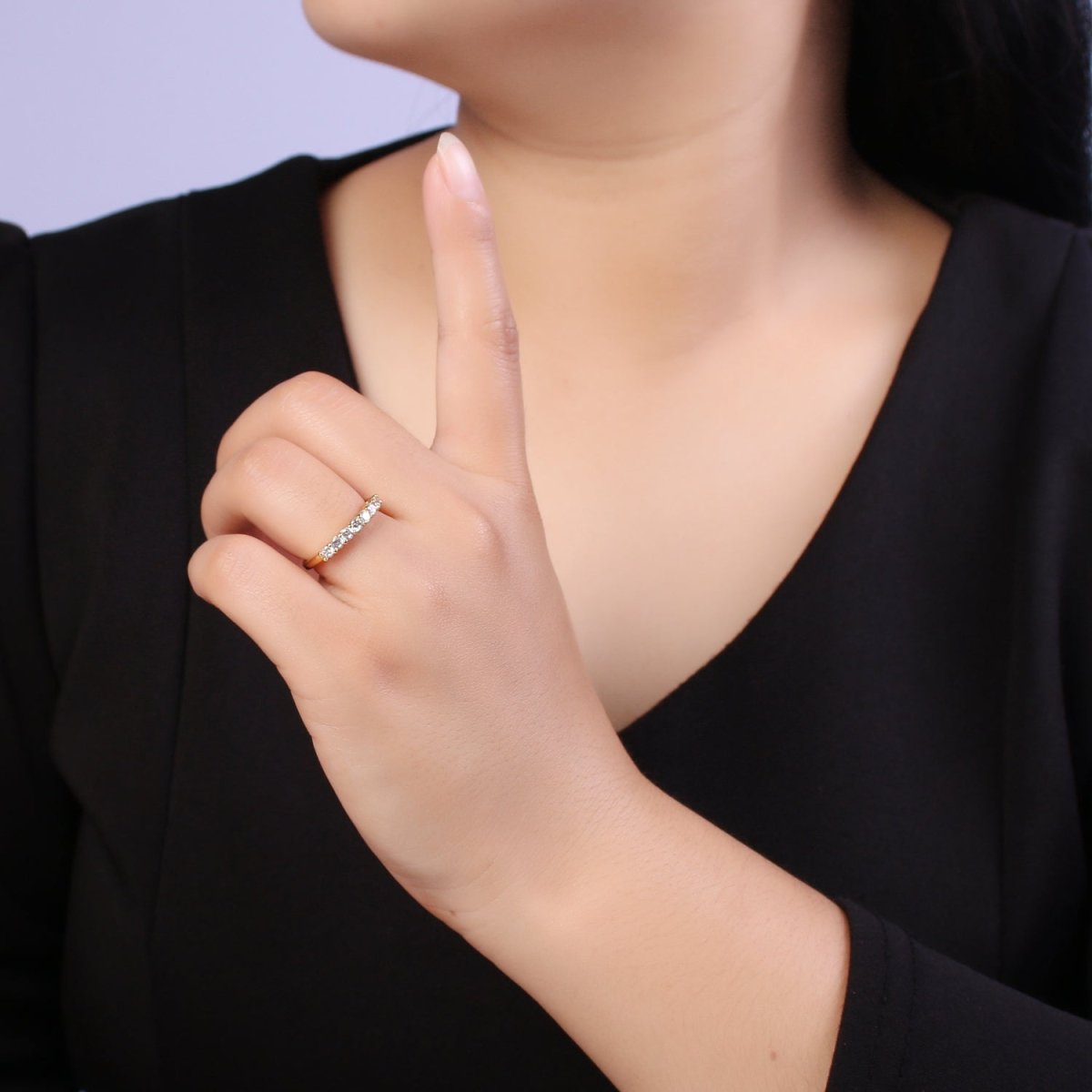 24k Gold Filled CZ Stone Ring - Dainty Ring - Fuschia Blue Green Clear Black Cubic Zirconia Ring - Minimalist Jewelry U-264 ~ U-268 - DLUXCA