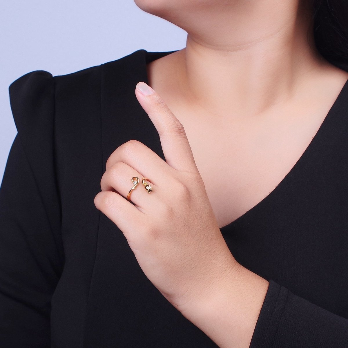 24K Gold Filled CZ Vine Rose Dangle Adjustable Ring | Y-326 - DLUXCA