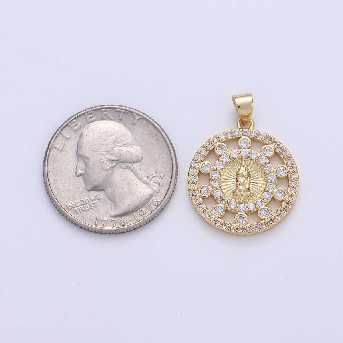 24k Gold Filled CZ Virgin Mary Pendant, Lady Guadalupe Cubic Zirconia Charm, Mother of God Medallion, Rosary Charm for Necklace I-642 - DLUXCA