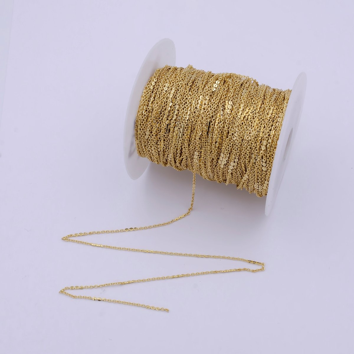 24K Gold Filled Dainty 1.5mm Width Link Chain, Unique Rolo Unfinished Chain in Gold & Silver Color, Chain For Jewelry Making | ROLL-692, ROLL-693 Clearance Pricing - DLUXCA