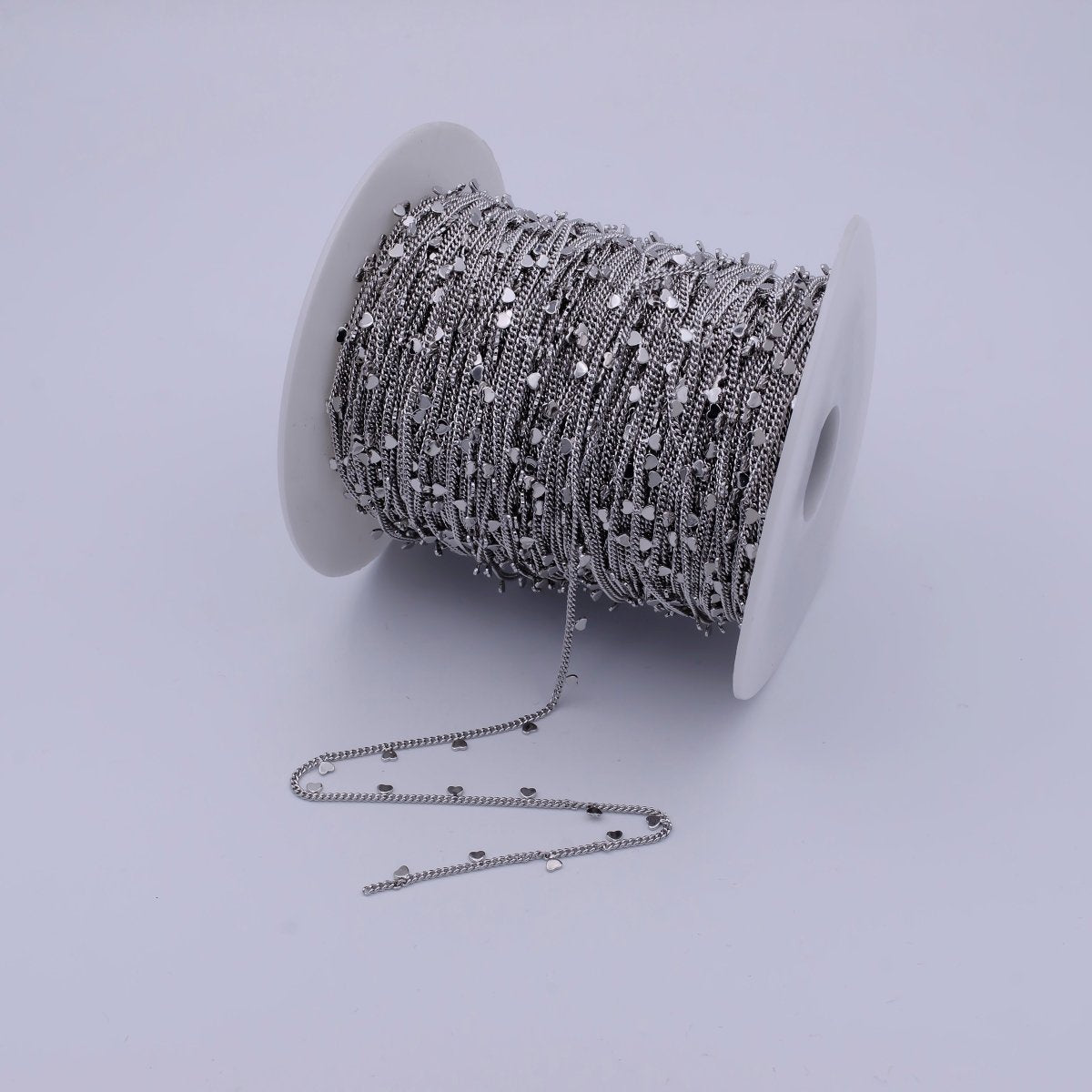 24K Gold Filled Dainty 1.6mm Curb Chain with Hearts Charm, Rhodium Plated Unique Curb by Yard, Unfinished Chain For Jewelry Making | ROLL-645, ROLL-646 Clearance Pricing - DLUXCA