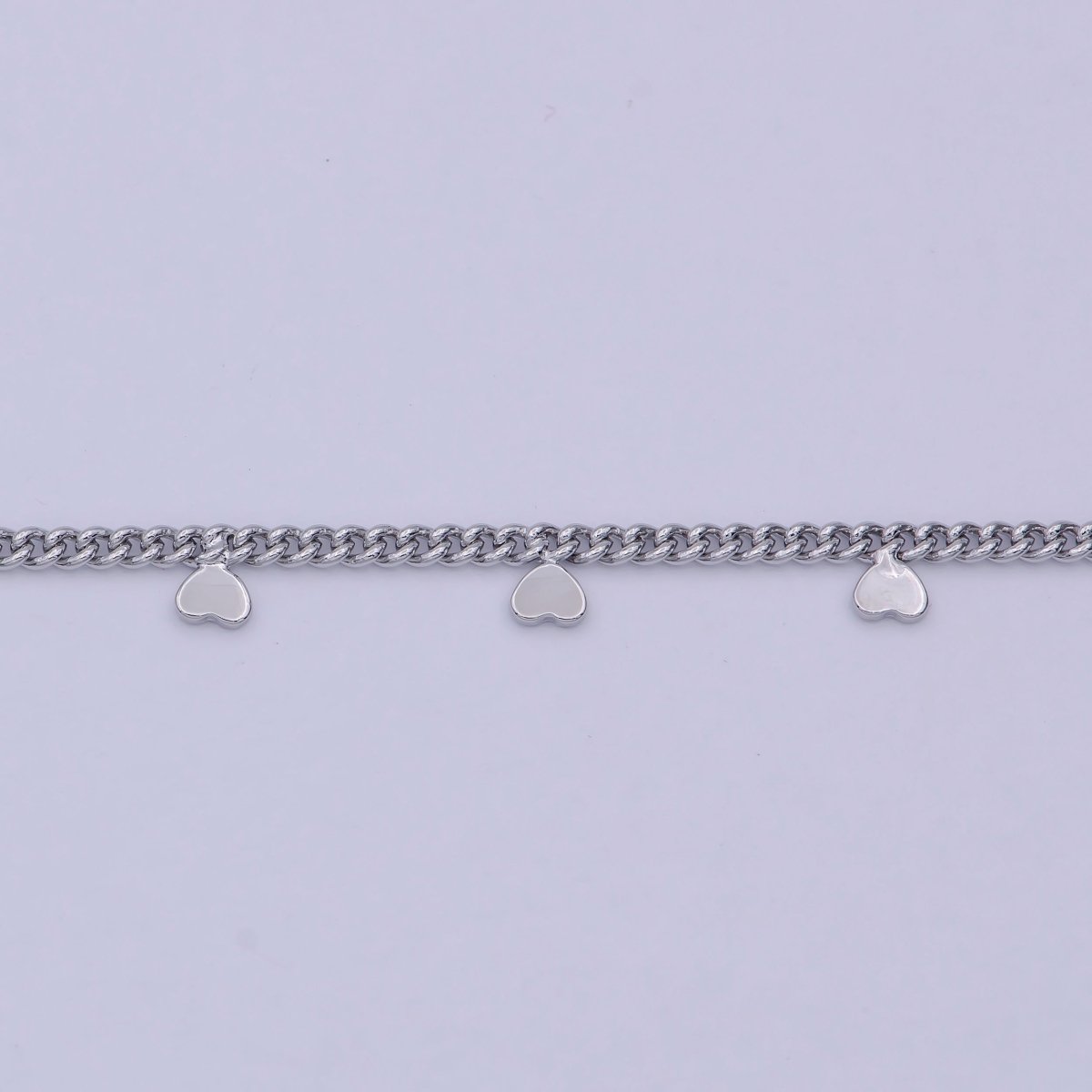 24K Gold Filled Dainty 1.6mm Curb Chain with Hearts Charm, Rhodium Plated Unique Curb by Yard, Unfinished Chain For Jewelry Making | ROLL-645, ROLL-646 Clearance Pricing - DLUXCA