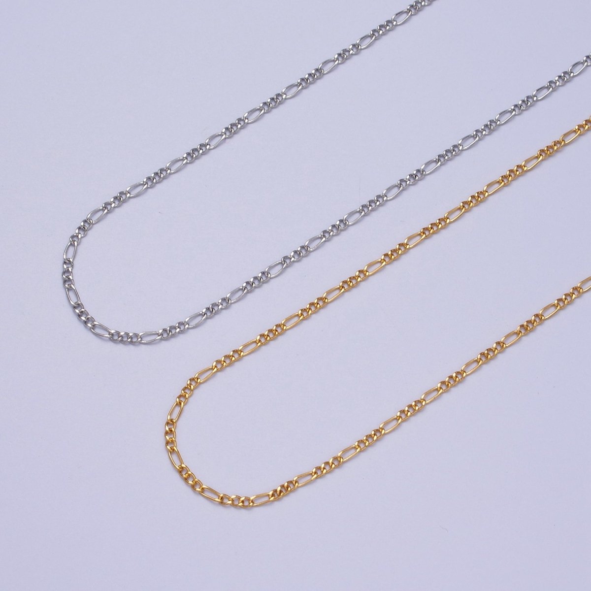 24K Gold Filled Dainty 2mm Figaro Chain Bulk Gold, Silver Unfinished Chain | ROLL-980, ROLL-981 Clearance Pricing - DLUXCA