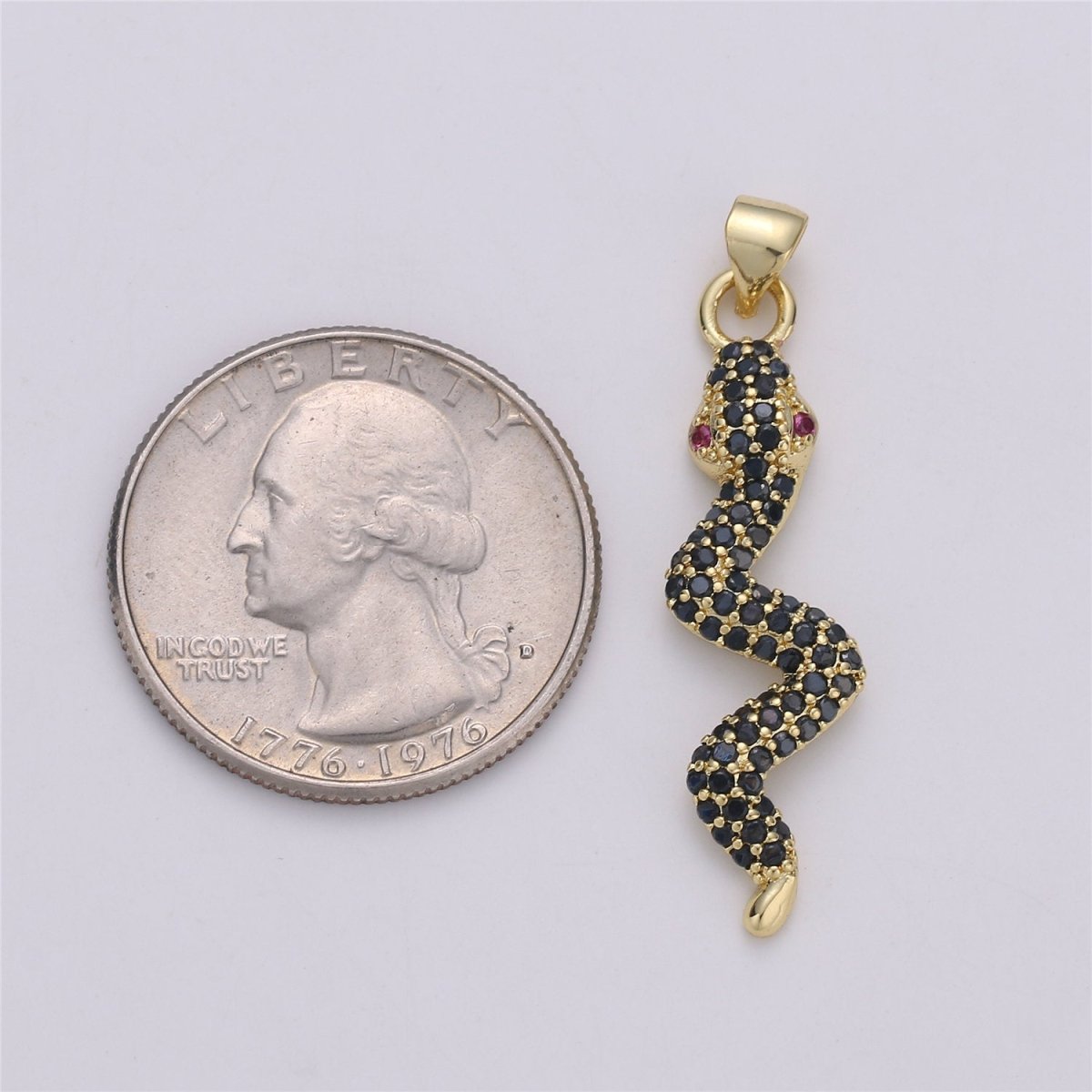 24K Gold Filled Dainty Black Snake Pendant with Micro Pave Pink Cubic Zirconia CZ Stone for Necklace or Bracelet I-573 - DLUXCA