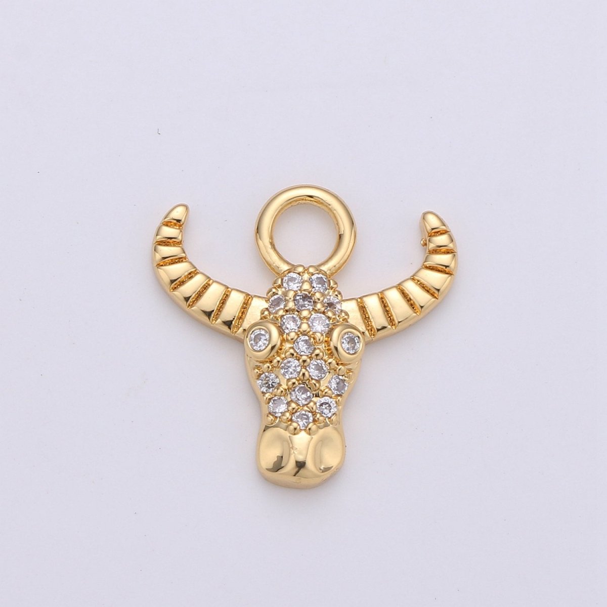 24K Gold Filled Dainty Bull Head Charm with Micro Pave Cubic Zirconia CZ Stone for Cow Animal Necklace or Bracelet Component C-935,C-936 - DLUXCA