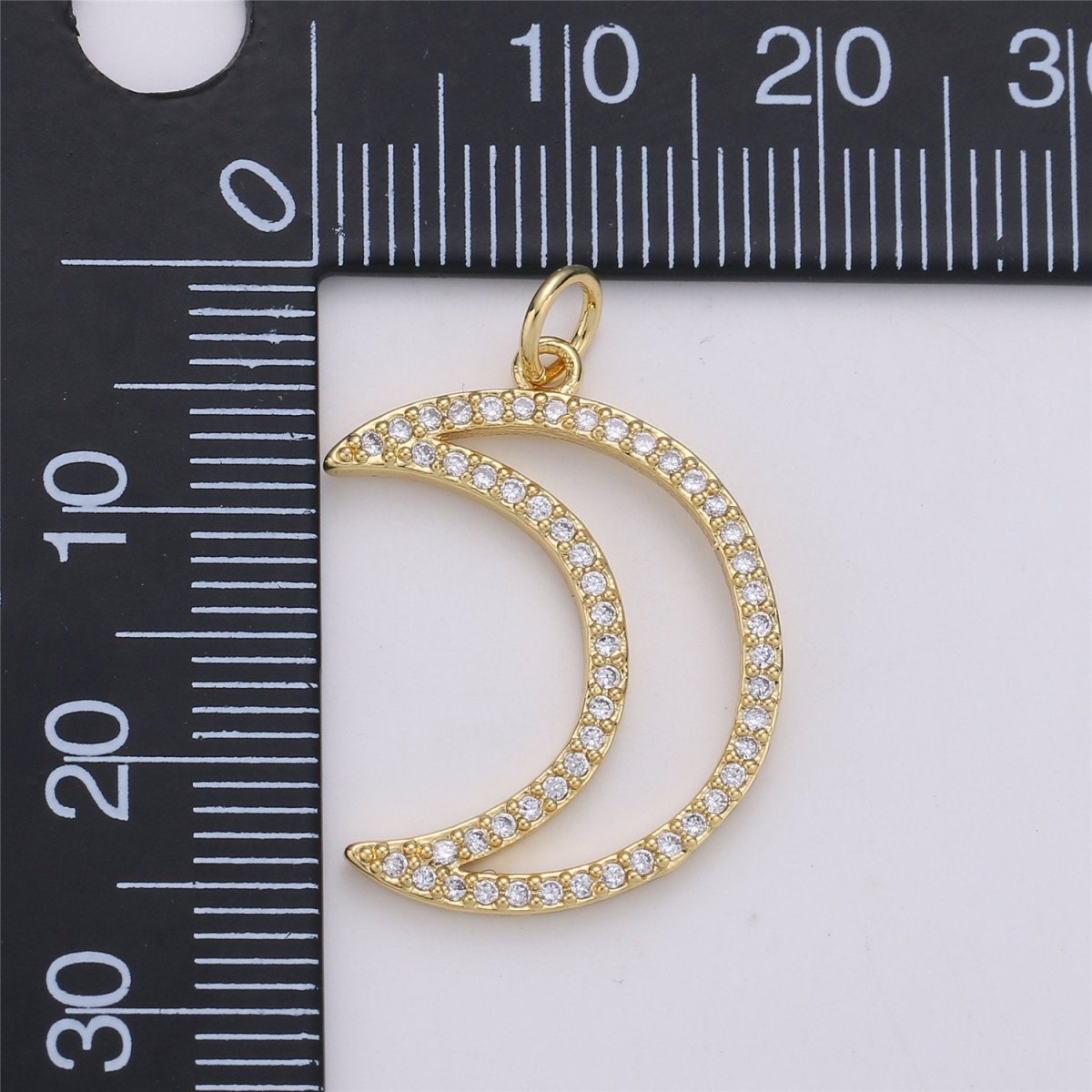 24K Gold Filled Dainty Cute modern Moon Charm with Micro Pave Cubic Zirconia CZ Stone for Celestial Necklace or Bracelet,C-873 - DLUXCA
