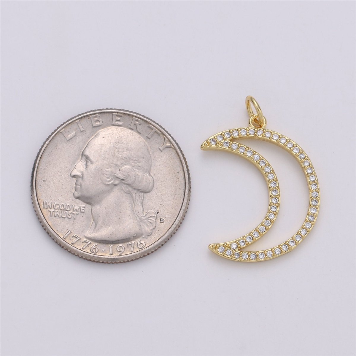 24K Gold Filled Dainty Cute modern Moon Charm with Micro Pave Cubic Zirconia CZ Stone for Celestial Necklace or Bracelet,C-873 - DLUXCA