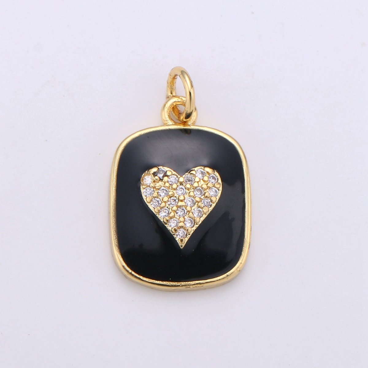 24K Gold Filled Dainty Heart Enamel Charm in Black, White, Red or Pink with Micro Pave Cubic Zirconia CZ Stone for Necklace or Bracelet |OLD- C-866, C-867 - DLUXCA