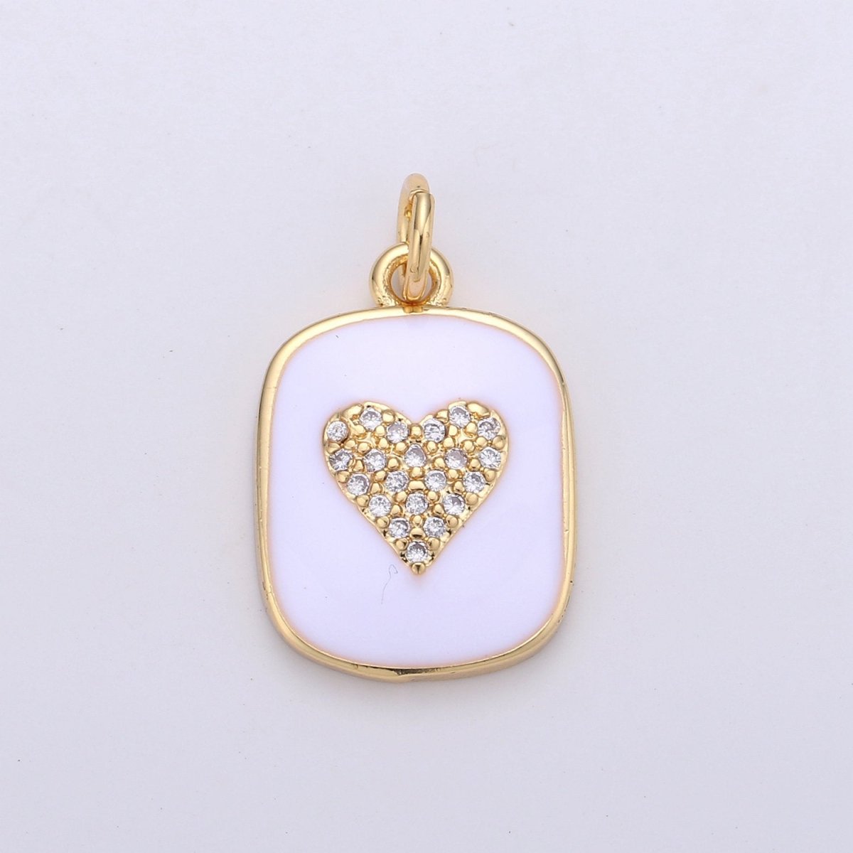 24K Gold Filled Dainty Heart Enamel Charm in Black, White, Red or Pink with Micro Pave Cubic Zirconia CZ Stone for Necklace or Bracelet |OLD- C-866, C-867 - DLUXCA