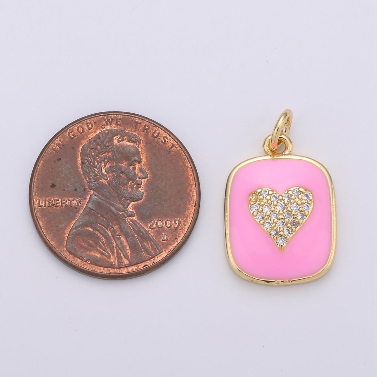 24K Gold Filled Dainty Heart Enamel Charm in Black, White, Red or Pink with Micro Pave Cubic Zirconia CZ Stone for Necklace or Bracelet |OLD- C-866, C-867 - DLUXCA