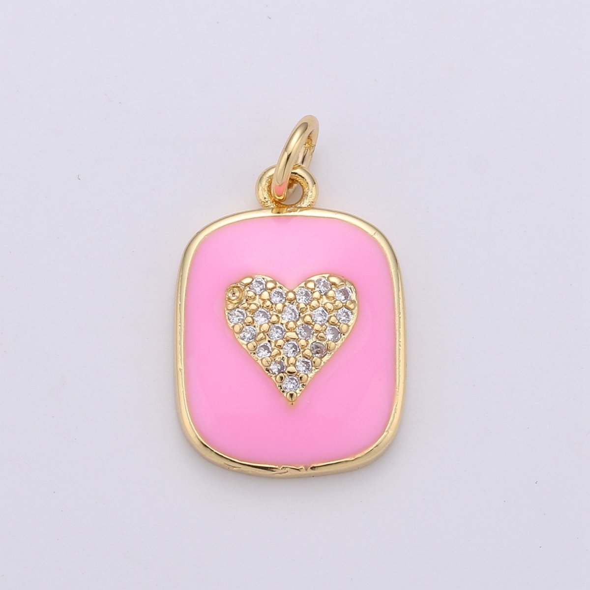 24K Gold Filled Dainty Heart Enamel Charm in Black, White, Red or Pink with Micro Pave Cubic Zirconia CZ Stone for Necklace or Bracelet |OLD- C-866, C-867 - DLUXCA
