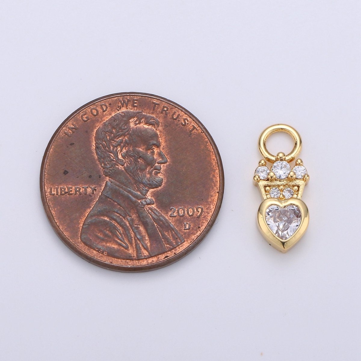 24K Gold Filled Dainty Heart Love Charm with Micro Pave Cubic Zirconia CZ Stone for Crown Necklace or Bracelet Component C-933 C-934 - DLUXCA