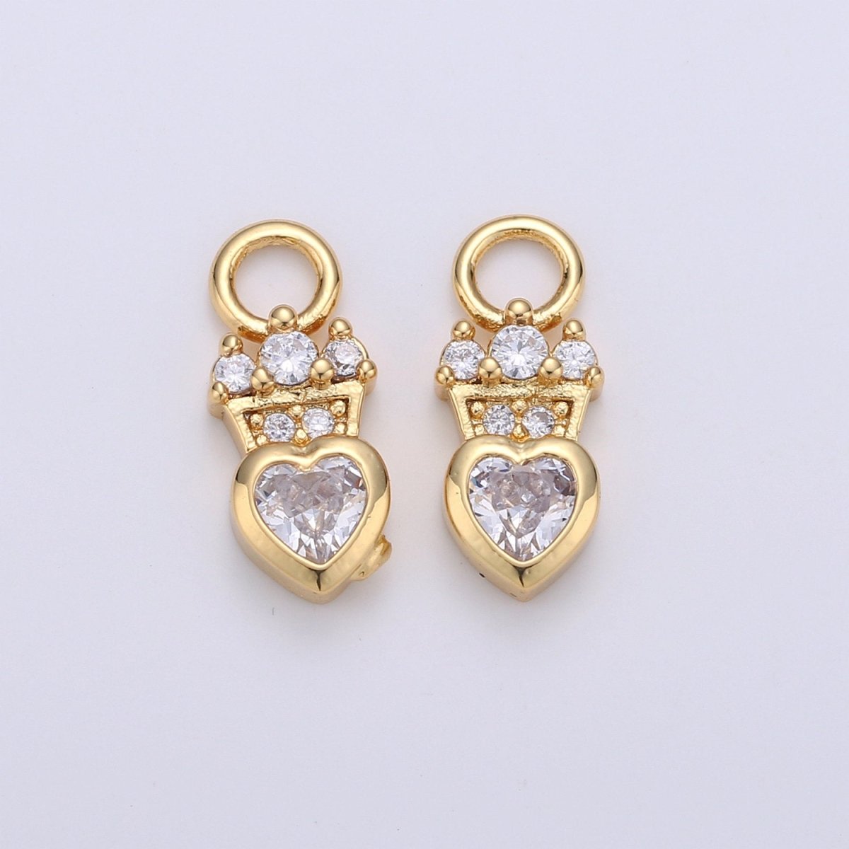 24K Gold Filled Dainty Heart Love Charm with Micro Pave Cubic Zirconia CZ Stone for Crown Necklace or Bracelet Component C-933 C-934 - DLUXCA