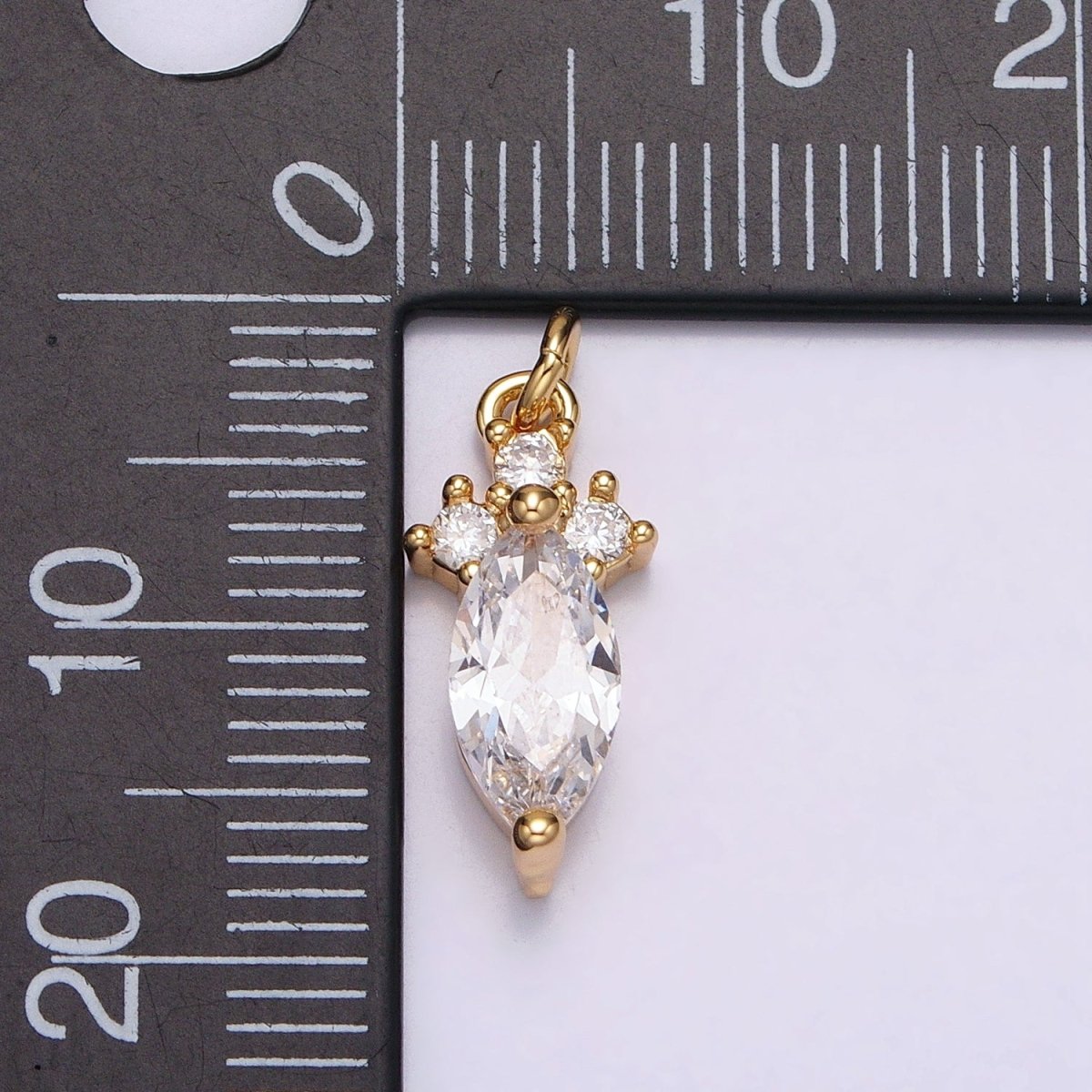 24K Gold Filled Dainty Marquise Triple Clear CZ Add-On Charm in Gold & Silver | AC611 AC612 - DLUXCA