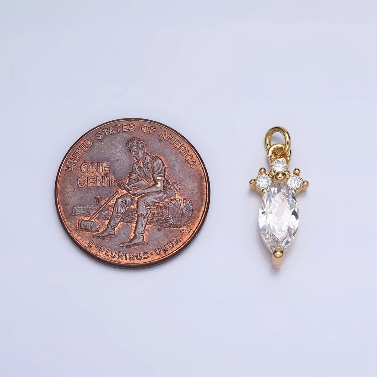 24K Gold Filled Dainty Marquise Triple Clear CZ Add-On Charm in Gold & Silver | AC611 AC612 - DLUXCA