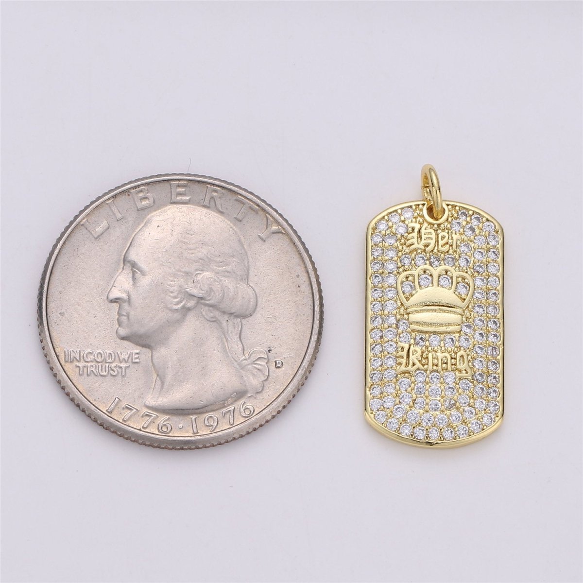 24K Gold Filled Dainty Military Tag Pendant King Crown Charm Micro Pave Tag Charm Cubic Zirconia CZ Stone for Necklace or Bracelet C-865 - DLUXCA