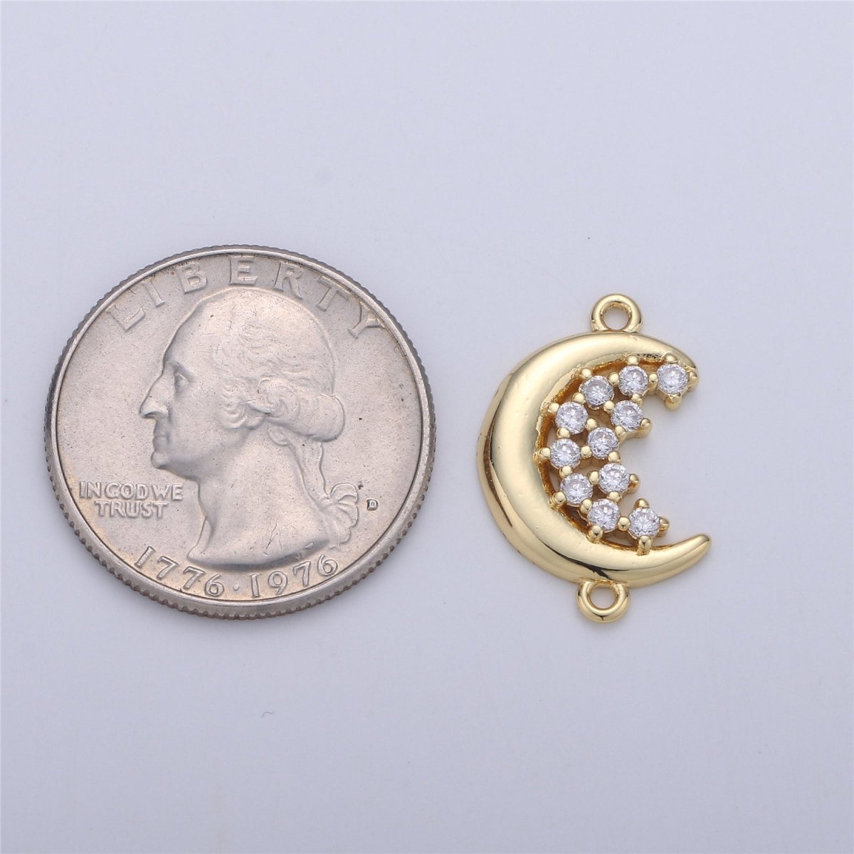 24K Gold Filled Dainty Moon and Stars Connector with Micro Pave Cubic Zirconia CZ Stone for Necklace or Bracelet F-362 - DLUXCA