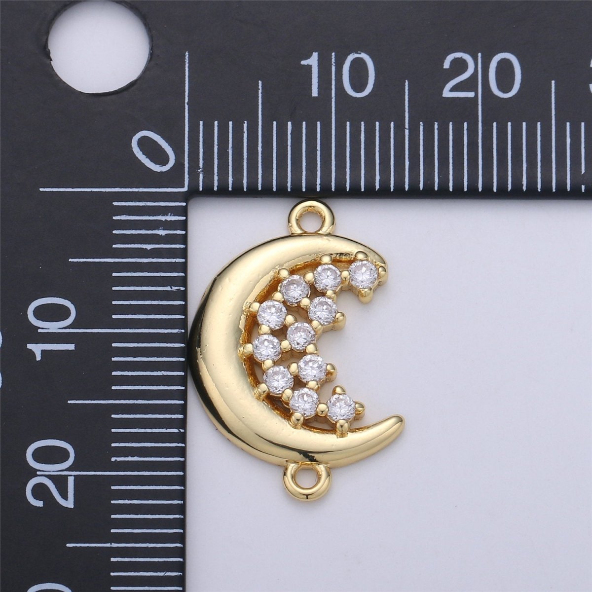 24K Gold Filled Dainty Moon and Stars Connector with Micro Pave Cubic Zirconia CZ Stone for Necklace or Bracelet F-362 - DLUXCA